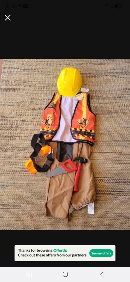 Child Construction Worker LARGE Costume