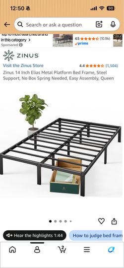 Queen platform Zinus bed frame and mattress