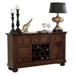 New Elegant Traditional Style Buffet Table Server Sideboard With Wine Storage In Cherry Finish 