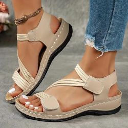 BRAND NEW! Wide Orthotic Open-Toe Slip-On Low-Heel Wedge Sandals Beige Size 7.5