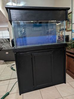Large Glass Aquarium Tank with Black Wood Stand