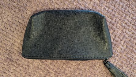 Neiman Marcus black faux-leather wristlet pouch — good condition