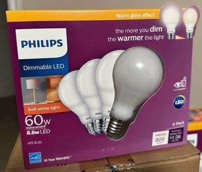 NEW! 4 Pack Philips Dimmable LED 8.8w (60watt) Light Bulbs - Soft White Light