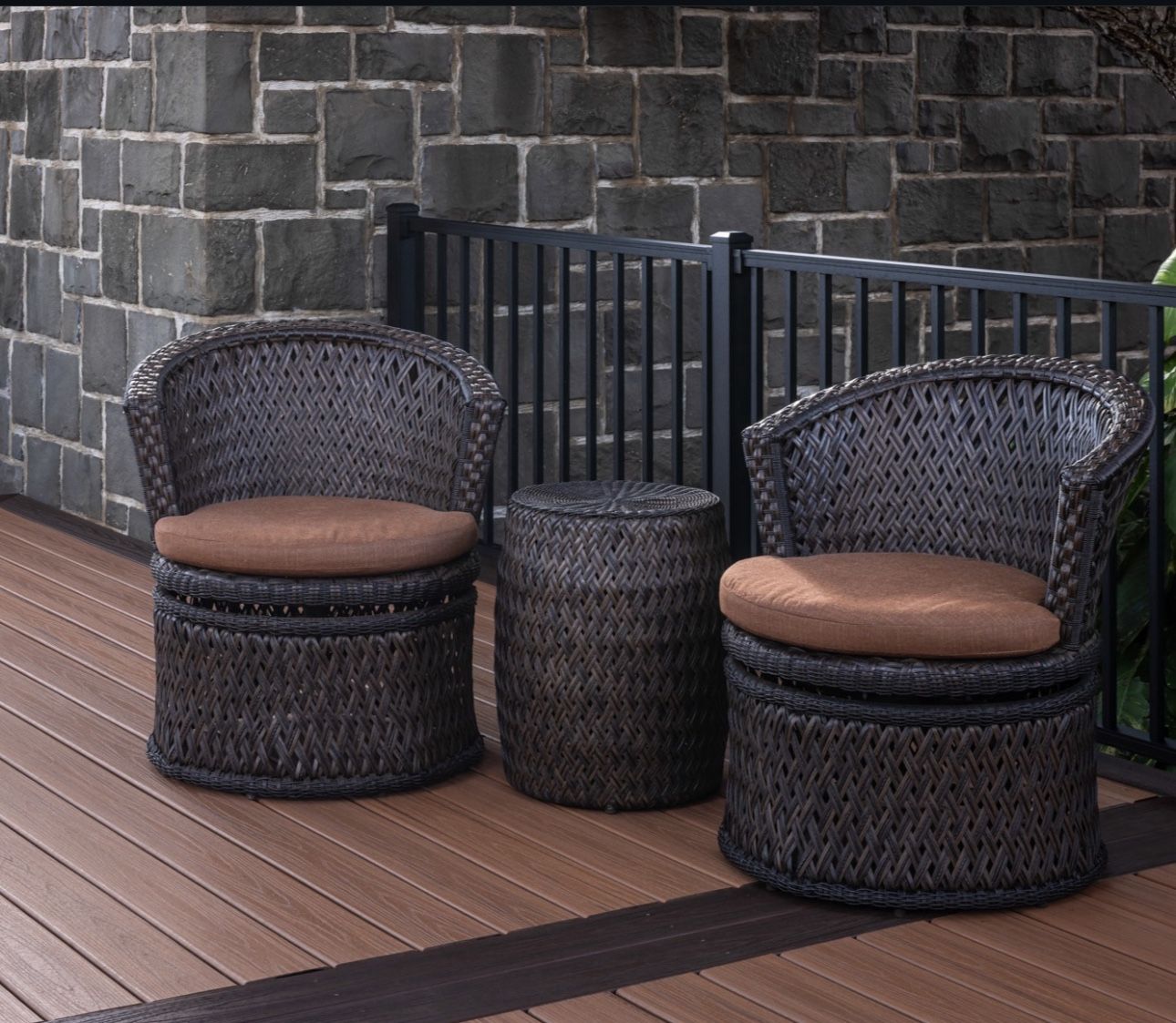 Outdoor 3 Piece Patio Set in Brown