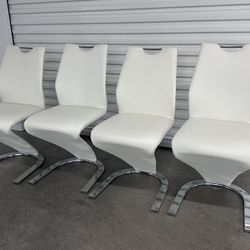 ✅NEW Modern Faux Leather Dining Chairs in White (Set of 4)