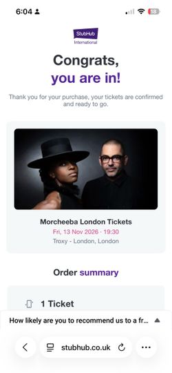 Concert ticket for Morcheeba (playing in London in November)