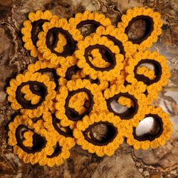 Beautiful hand made crocheted Sunflower scrunchie(s) 