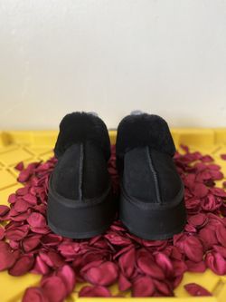 Women's Shoes UGG FUNKETTE Platform Sheepskin & Suede Slippers 1113474 BLACK