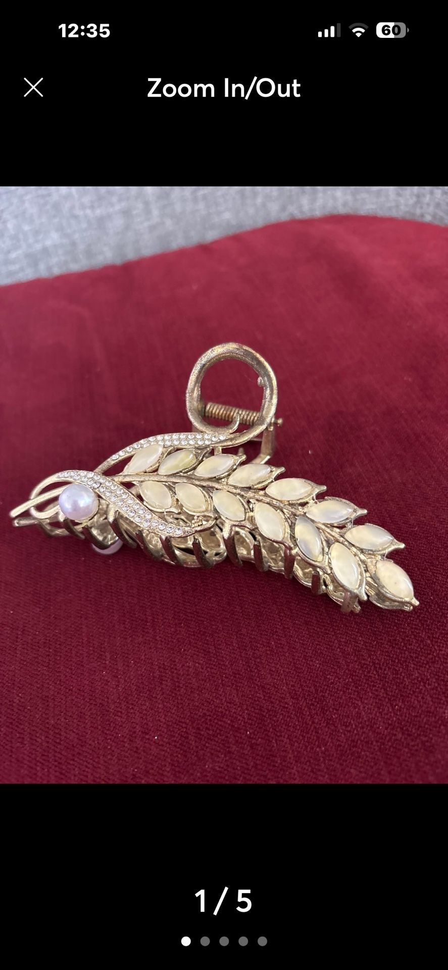 Used Leave Pattern with Rhinestone Diamanté Hair Clip-4 1/2”