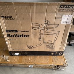 3 Wheels Rollator Walker for Seniors, Foldable Lightweight Walker with Detachable Tray and Storage Bag, Invisible Brake Line, 6 Levels Height Adjustab