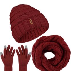 Aneco Winter Warm Knitted Scarf Beanie Hat and Gloves Set Men & Women's Soft Stretch Hat Scarf and Mitten Set