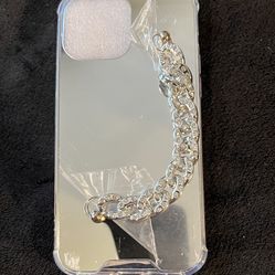 Mirrored Cell Phone Case With Bling Chain Attached 