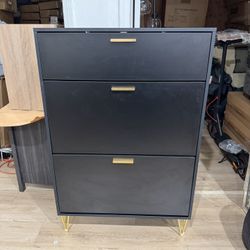 Tipping Bucket Shoe Storage Cabinet with 2 Flip Drawers, Modern Entryway Shoe Rack with Storage Top Cubby, Narrow Slim Hidden Organizer with Doors, Fr