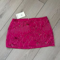 Peppermayo Hot Pink Beaded Mini Skirt Island Vibes Vacation Outfit