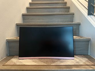 Pink ASUS 24” 144hz curved TUF gaming monitor w/ monitor arm