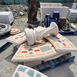 Concrete Mosaic Picnic Table with 3 Benches/ Outdoor Patio Furniture