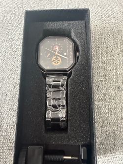Black Square Chronograph Watch with Metal Band