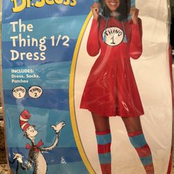 NEW Spirit Halloween Dr. Seuss Thing 1 or 2 Dress + Headband. Adult Large 12-14