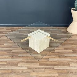 Mid-Century Modern Travertine Stone & Brass Coffee Table by Artedi, c.1970’s - Delivery Available