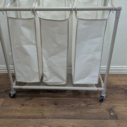 SMART DESIGN DELUXE ROLLING TRIPLE COMPARTMENT LAUNDRY SORTER 30 X 32 - BEIGE