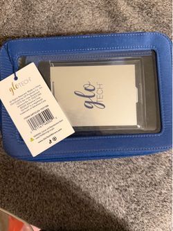 GloTech Travel Mirror w/ Storage Case Blue Makeup Organizer Cosmetic Case