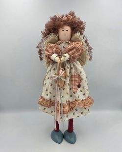 Vtg Handmade Angel Doll with Wings Wood & Fabric 15.5" Folk Country Primitive