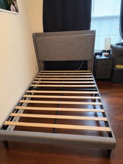 Full Size Upholstered Platform Bed Frame with Headboard - Gray