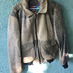 Leather Bomber Jacket- Men’s, Tan, Size Large