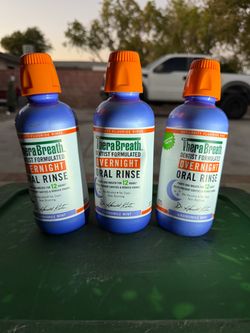 TheraBreath Enjuague oral durante la noche: combate el mal aliento durante 12 horas, sabor a manzanilla y menta, 16 onzas líquidas set of 3 pcs