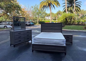 Beautiful Bedroom Set Queen Size Solid Wood Dark Gray Color Like New By Malaysia Furniture