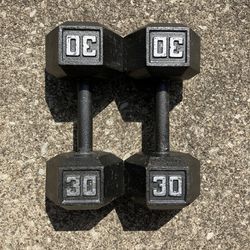30lb Cast Iron Hex dumbbell set dumbbells 30 lb lbs 30lbs Weight Weights 60lbs total Workout Gym Exercise 