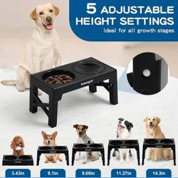 New 2-in-1 Elevated Slow Feeder Dog Bowls for Food and Water, 5 Heights Adjustable