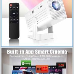 Mini Projector with WiFi and Bluetooth, 1080P Supported Smart Projector with Built in Apps, Outdoor Movie Projector 150" Display, Auto Keystone，Short 