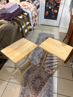 Set of 2 Solid Wood Folding TV Tray Tables - Natural Finish