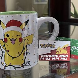 Pokemon Pikachu Holiday Christmas Lights Santa Coffee Mug Tea Cup 14 Oz NWT