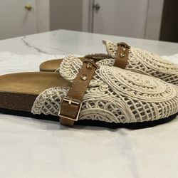 LRYWEISY Women Weave Flat Crochet Mule NWOB 39(9)