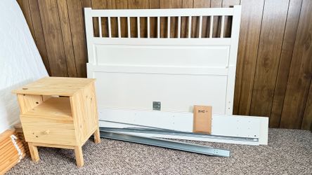 IKEA White Full Bed and nightstand