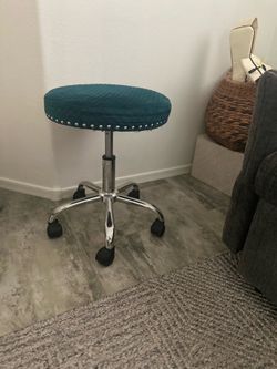 Rolling Adjustable Stool | Plush Velvet Seat |