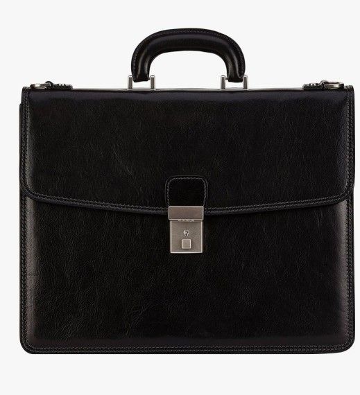 Time Resistance Leather Briefcase - Italian Handmade Leather Laptop Bag - Handbag for Men - Professional Computer Case