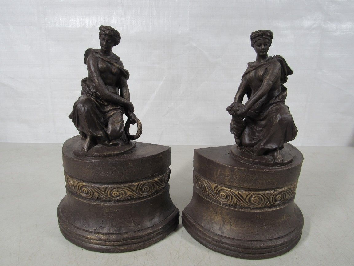 Roman/Greek Women Pair Heavy Cast Iron Mid Century Rare Bookends
