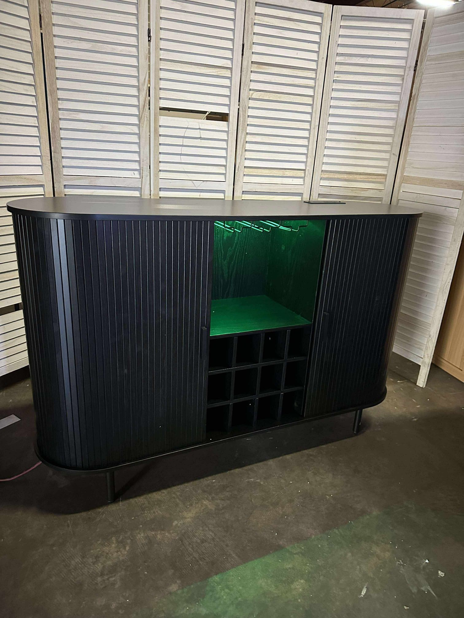 55" Wine Bar Cabinet with LED Light,Modern Liquor Whiskey Coffee Station with Wine Rack and Glass Holder, Farmhouse Buffet Sideboard with Storage for