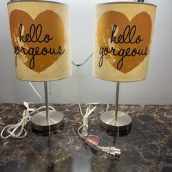 Table lamps silver-finished metal base pair, Approximately 18.5" high.