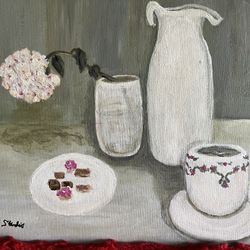 Original Painting Breakfast Scene Signed By The Artist 