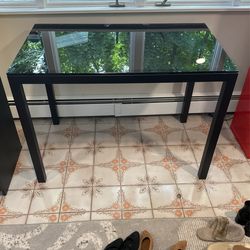 Glass Top Black Iron Legs Table from Crate & Barrel
