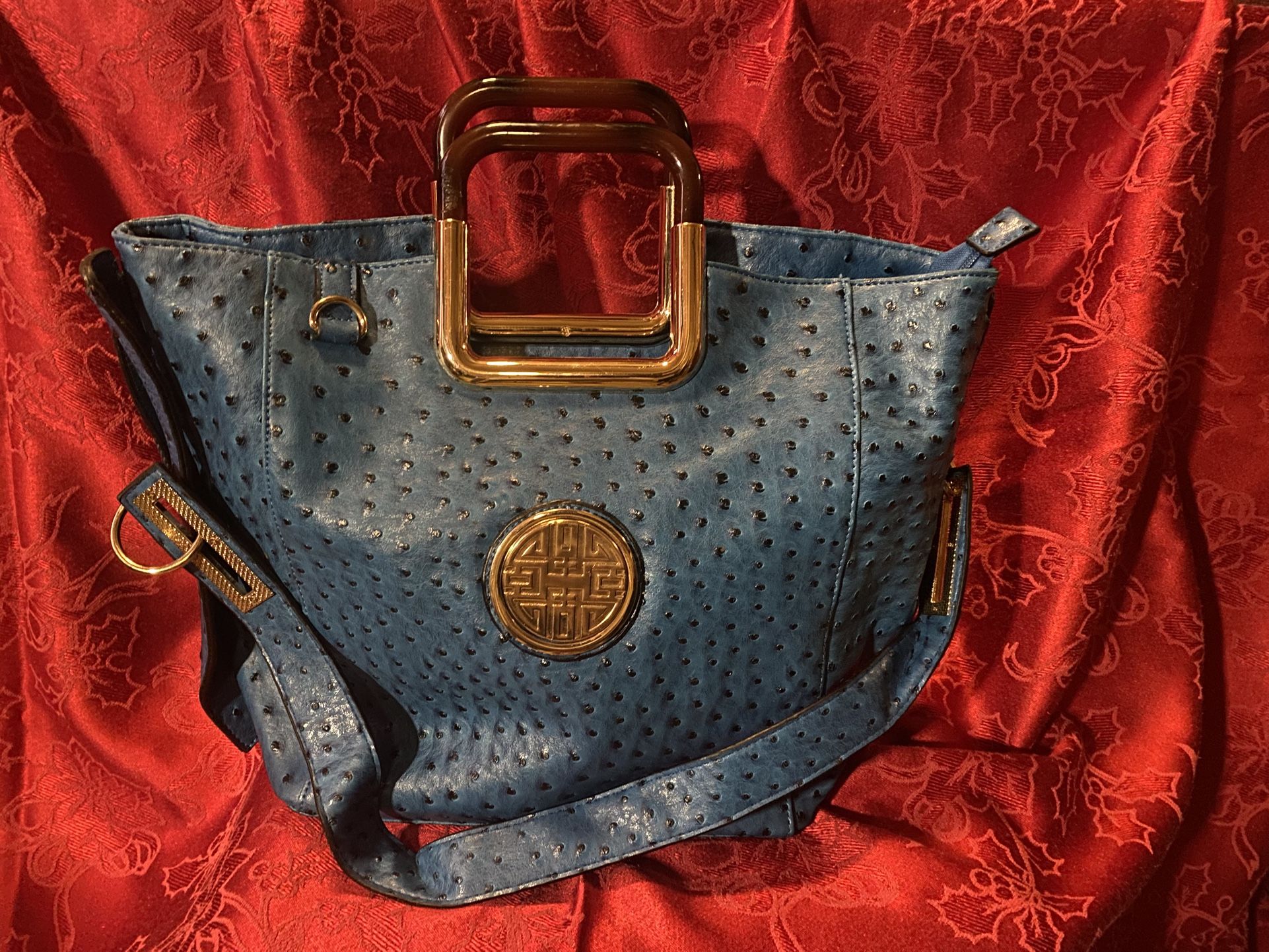 Blue Faux Ostrich Bag