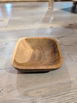 Hand-Carved Wooden Square Bowl