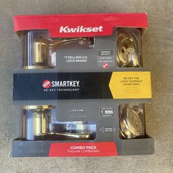 Kwikset Smartkey  Combo Pack.  Gold Color. Lido Handle. See Photos For More Details