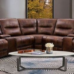 Brand New Brown Super Plush Top Grain Leather Power Reclining Sectional Sofa 