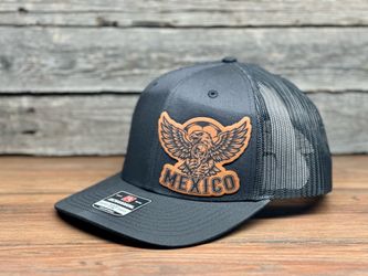Richardson 112 Black Snapback Hat – Mexico Eagle Leather Patch | World Cup Trophy Design