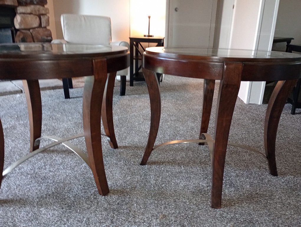 Two Nice Glass Wooden Tables Fairly New 